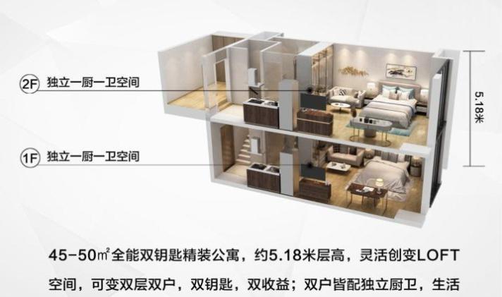 红山桥北新区 维多利摩尔城 2室2厅2卫 44平米
