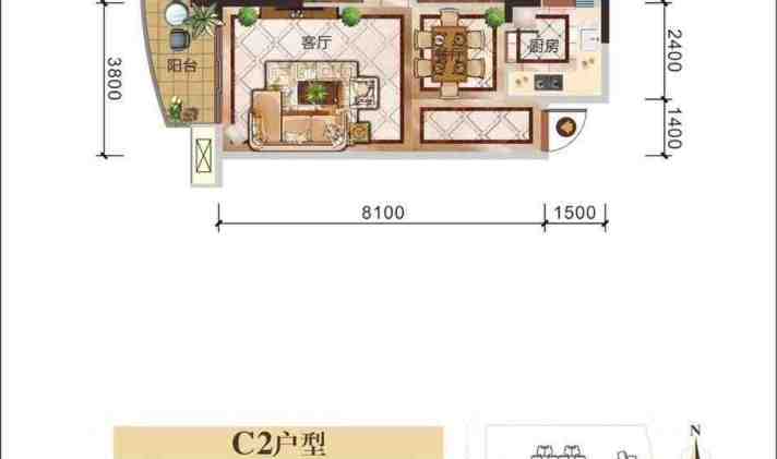 三台县城北 翡翠滨江 2室1厅1卫 79平米