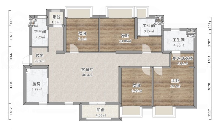 清城区新城 万科华府 4室2厅3卫 125平米